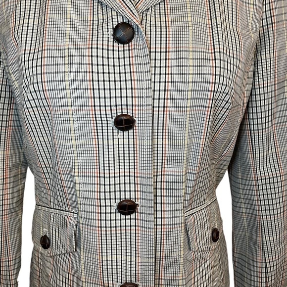 Isaac Mizrahi Brown Windowpane Plaid Blazer Target faux leather buttons. Size M - Picture 10 of 16